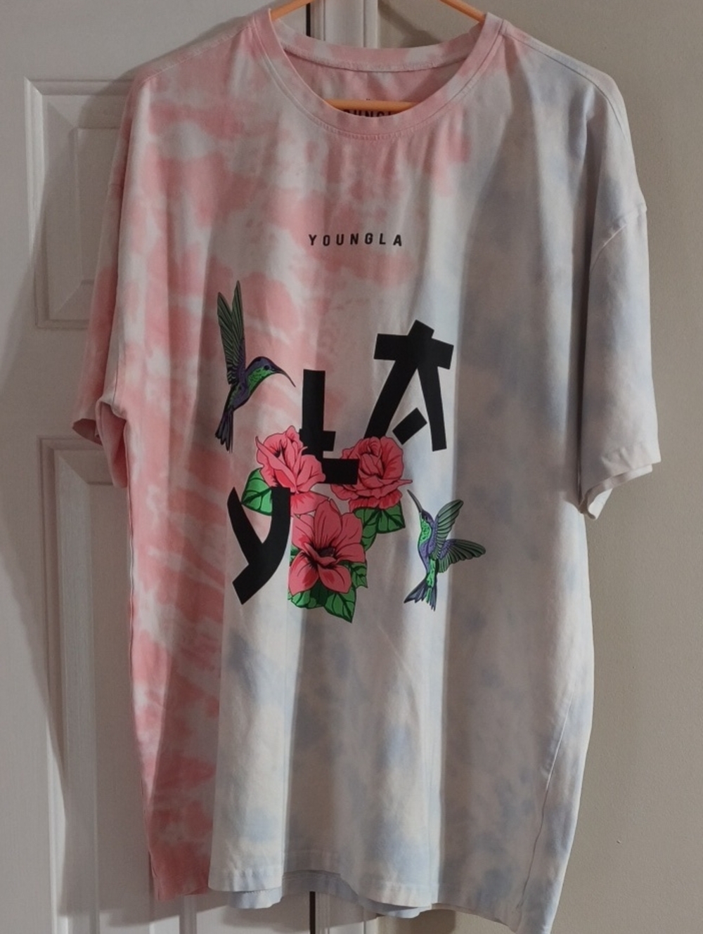 YoungLA Pink & Light Blue Tie-Dye Floral Hummingbird Tee
